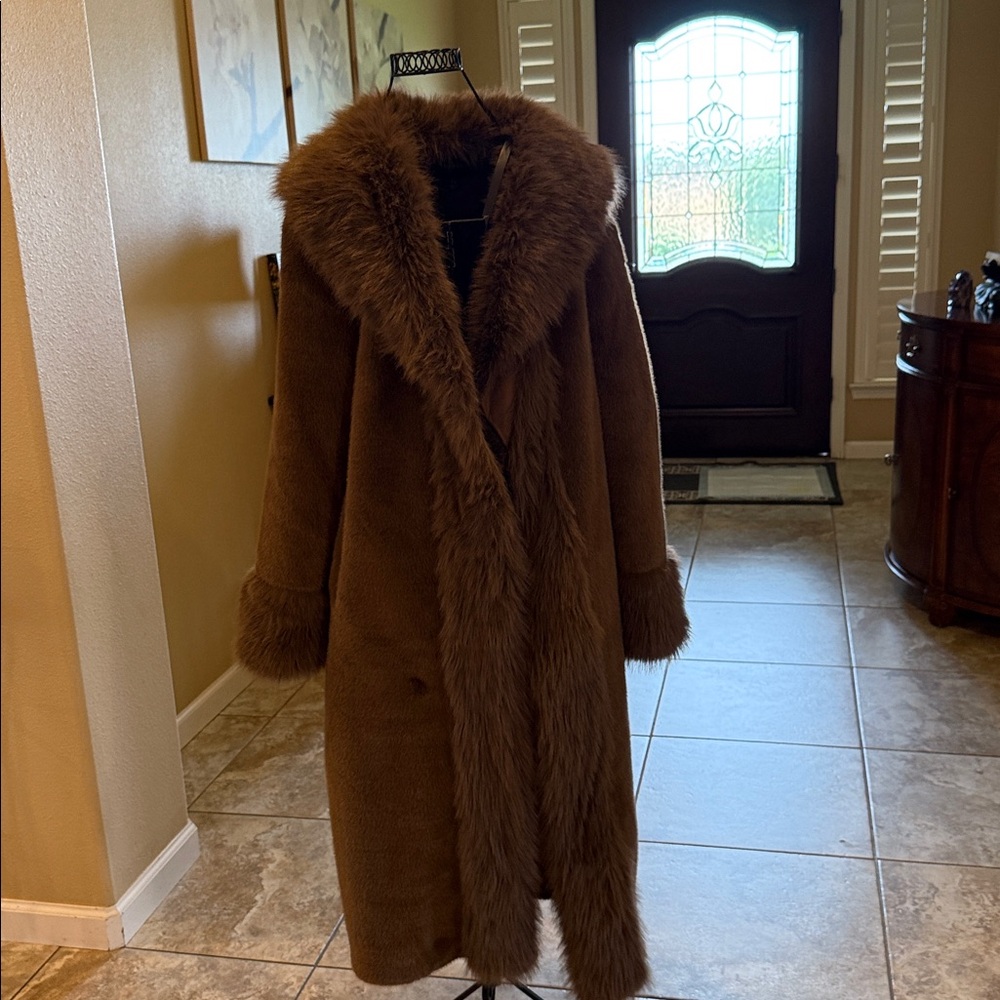 Boohoo Chocolate Faux Fur Coat